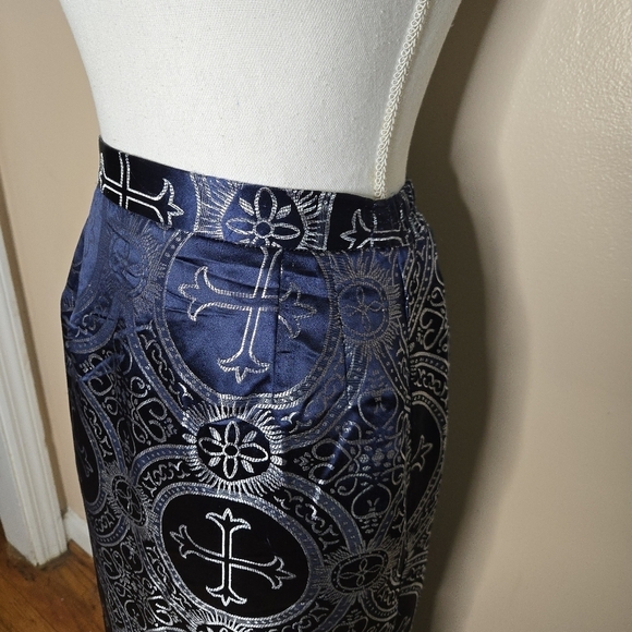 Terramina Navy Metallic Brocade Print Maxi Skirt - Picture 5 of 10